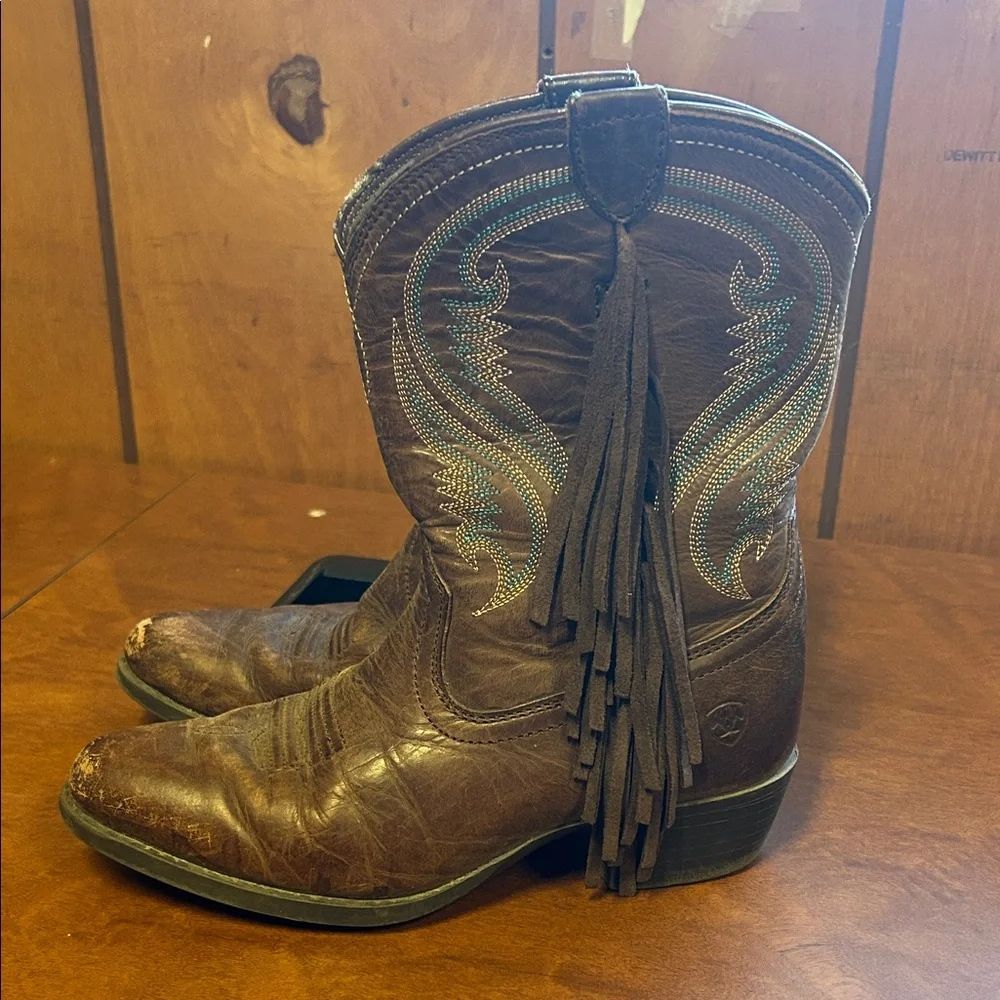 Ariat Brown Leather Boots with Turquoise Interior